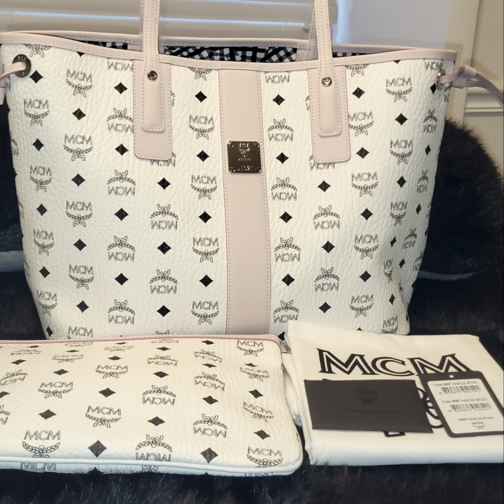 MCM Liz Shopper Medium Bag White 100% Authentic NWT